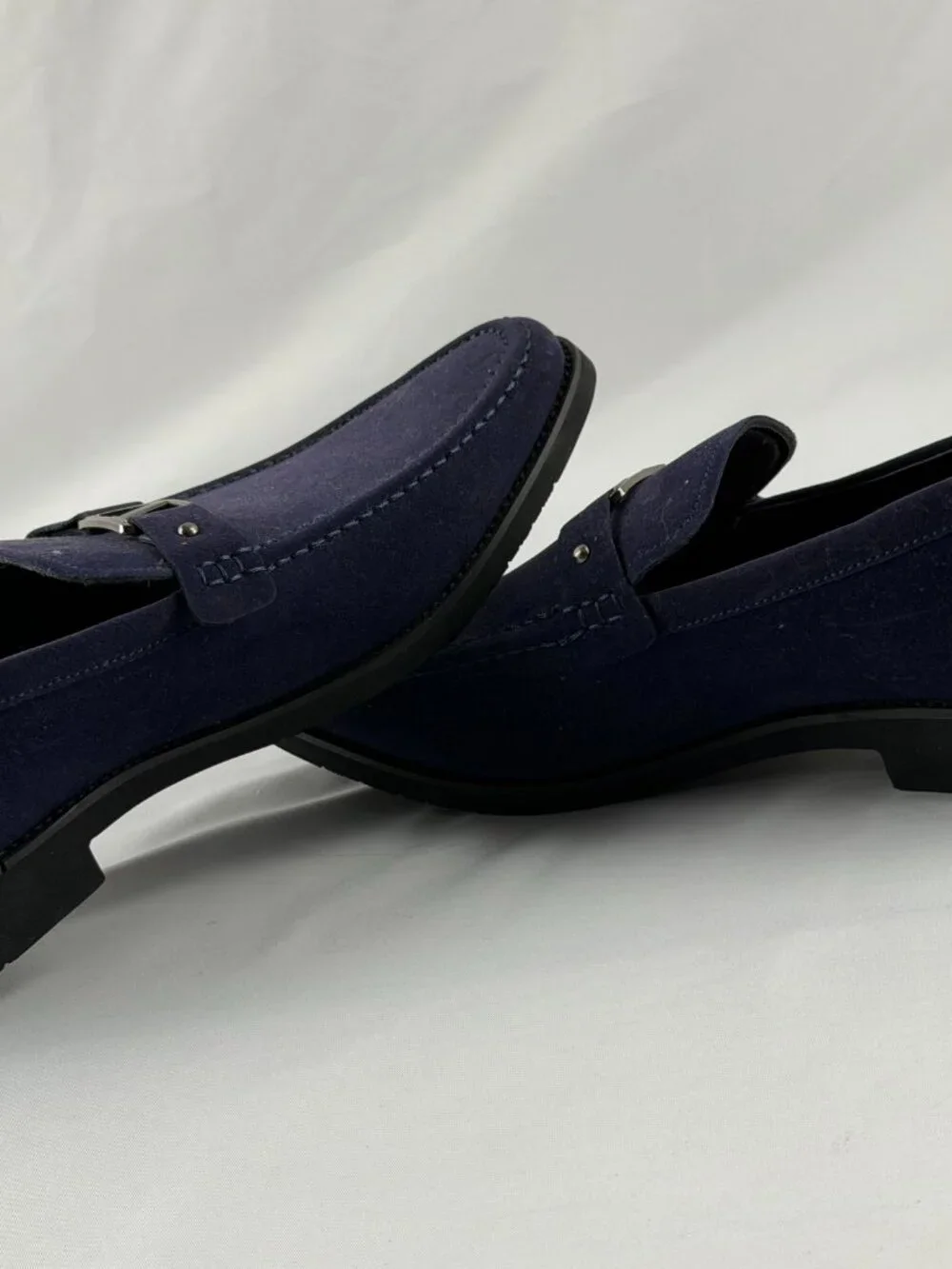 Men's Blue Suede Metal Buckle Slip-On Dress Loafers Shoes Size 44 US 10.5-11